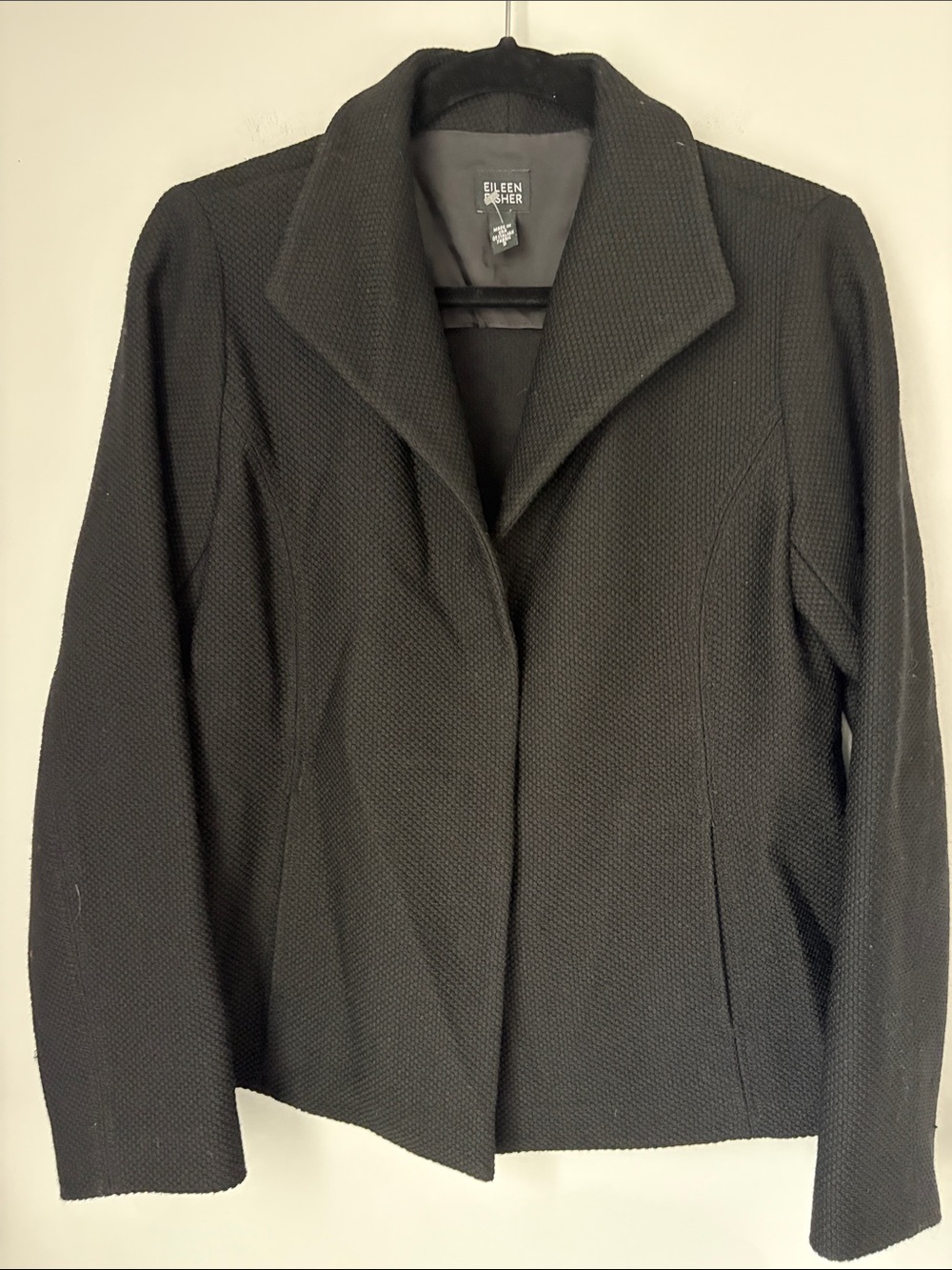 Eileen Fisher Jacket Small Stretch Black Textured EUC Blazer Minimalist Basic